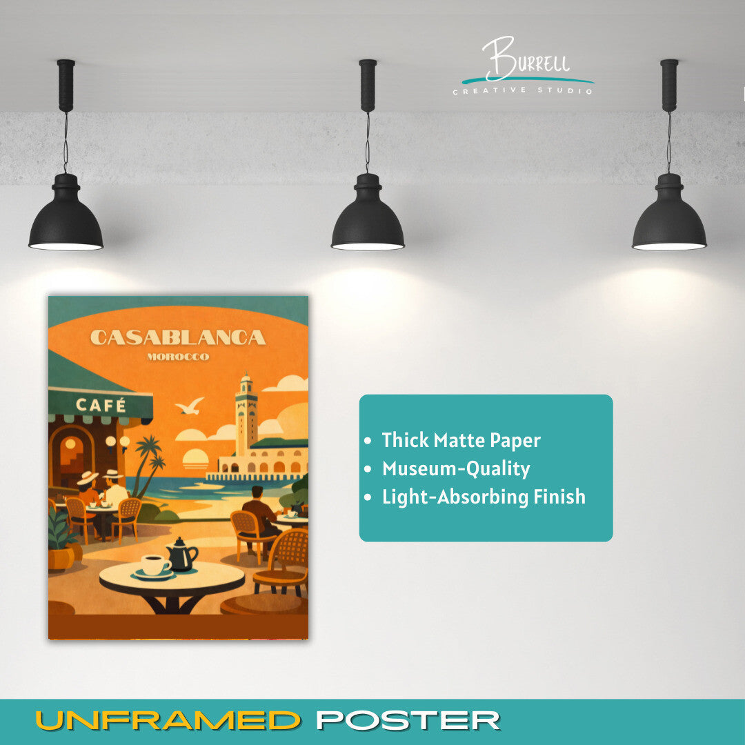 Casablanca Morocco Coastal View Travel Poster & Wall Art Poster Print