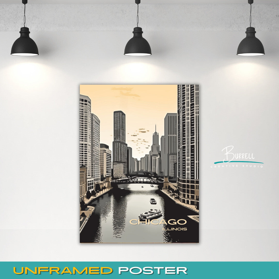 Chicago Illinois River North Travel Poster & Wall Art Poster Print