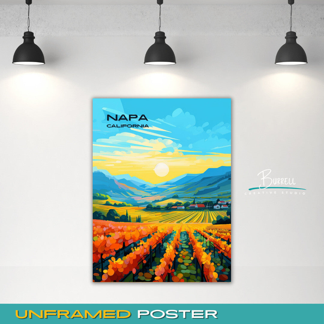 Napa California Valley Landscape Travel Poster & Wall Art Poster Print