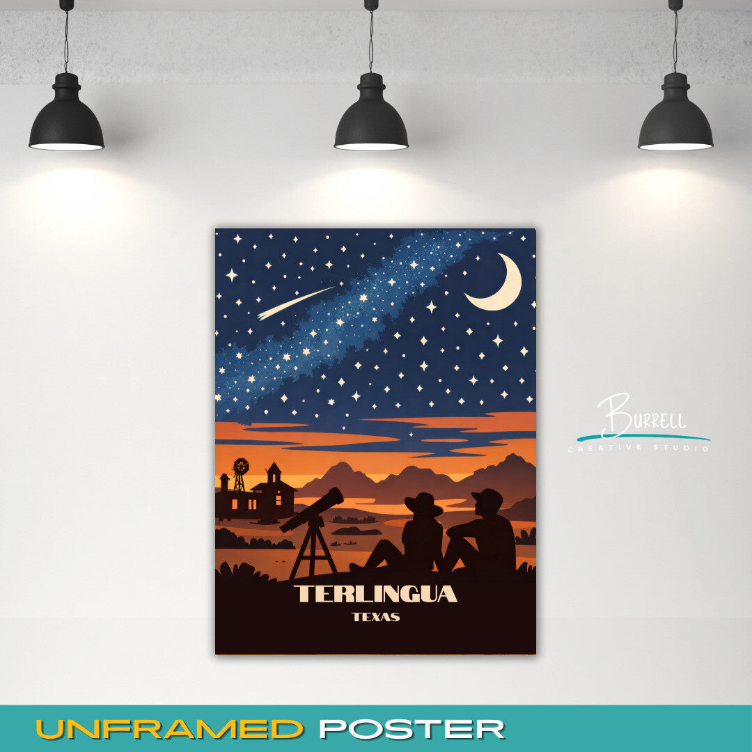 Terlingua Texas Star Gazing Travel Poster & Wall Art Poster Print