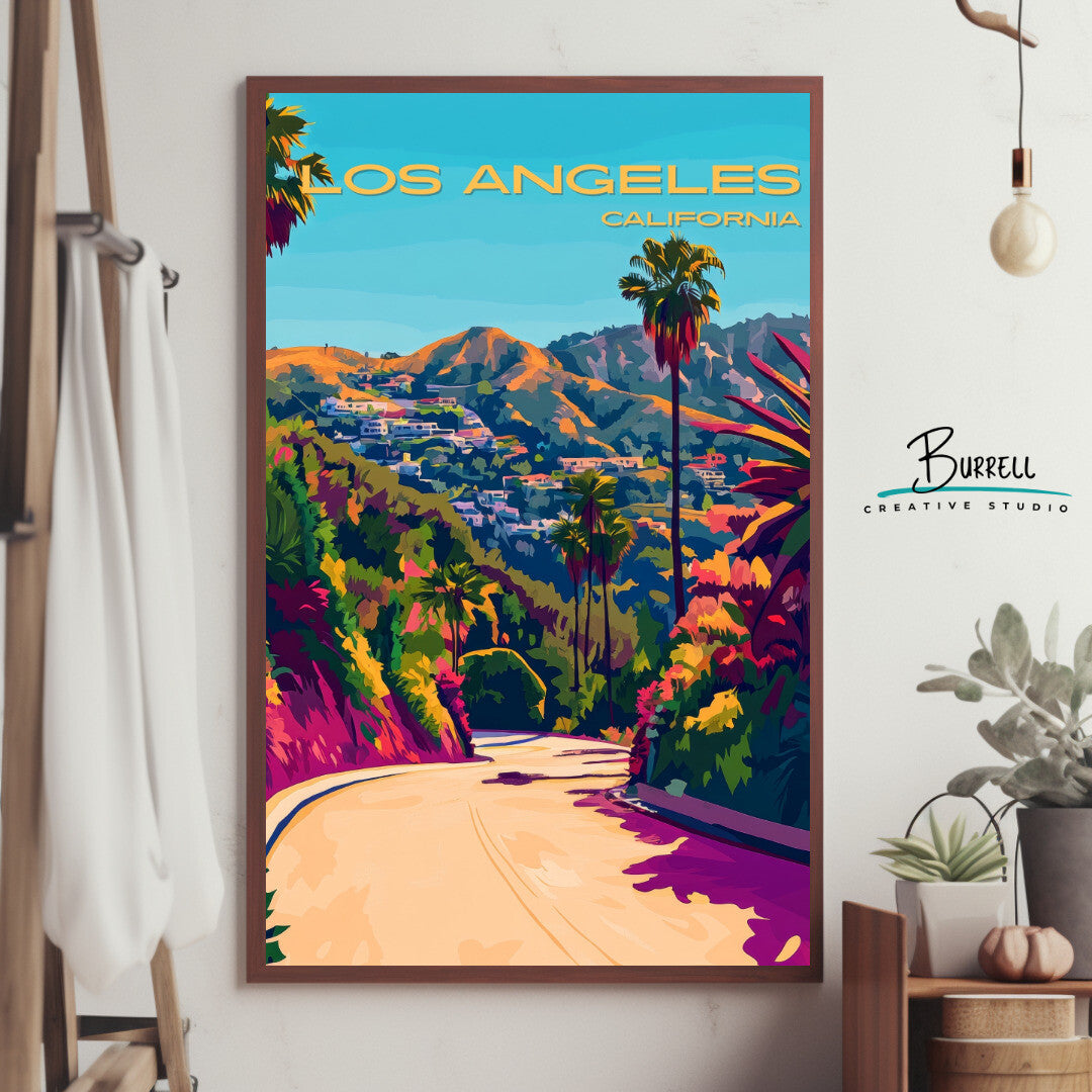 Los Angeles California Scenic Mountains Travel Poster & Wall Art Poster Print