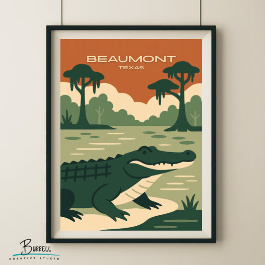 Beaumont Texas Gator Country Travel Poster & Wall Art Poster Print