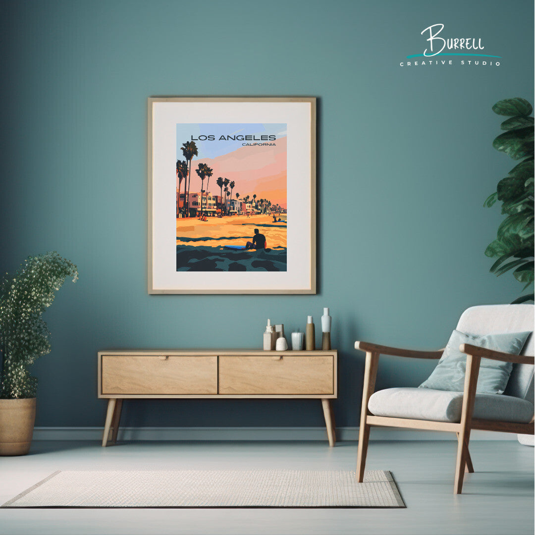 Los Angeles California Venice Beach Travel Poster & Wall Art Poster Print