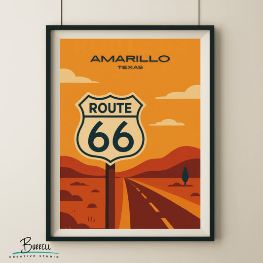 Amarillo Texas Route 66 Travel Poster & Wall Art Poster Print