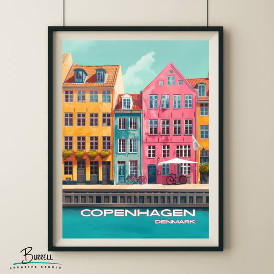 Copenhagen Denmark Nyhavn View Travel Poster & Wall Art Poster Print