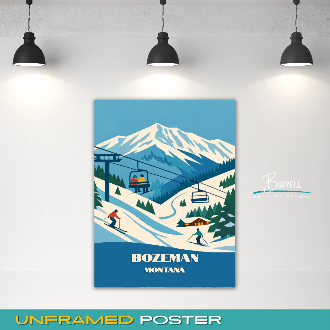 Bozeman Montana Bridger Bowl Ski Area Travel Posters & Wall Art Poster Print
