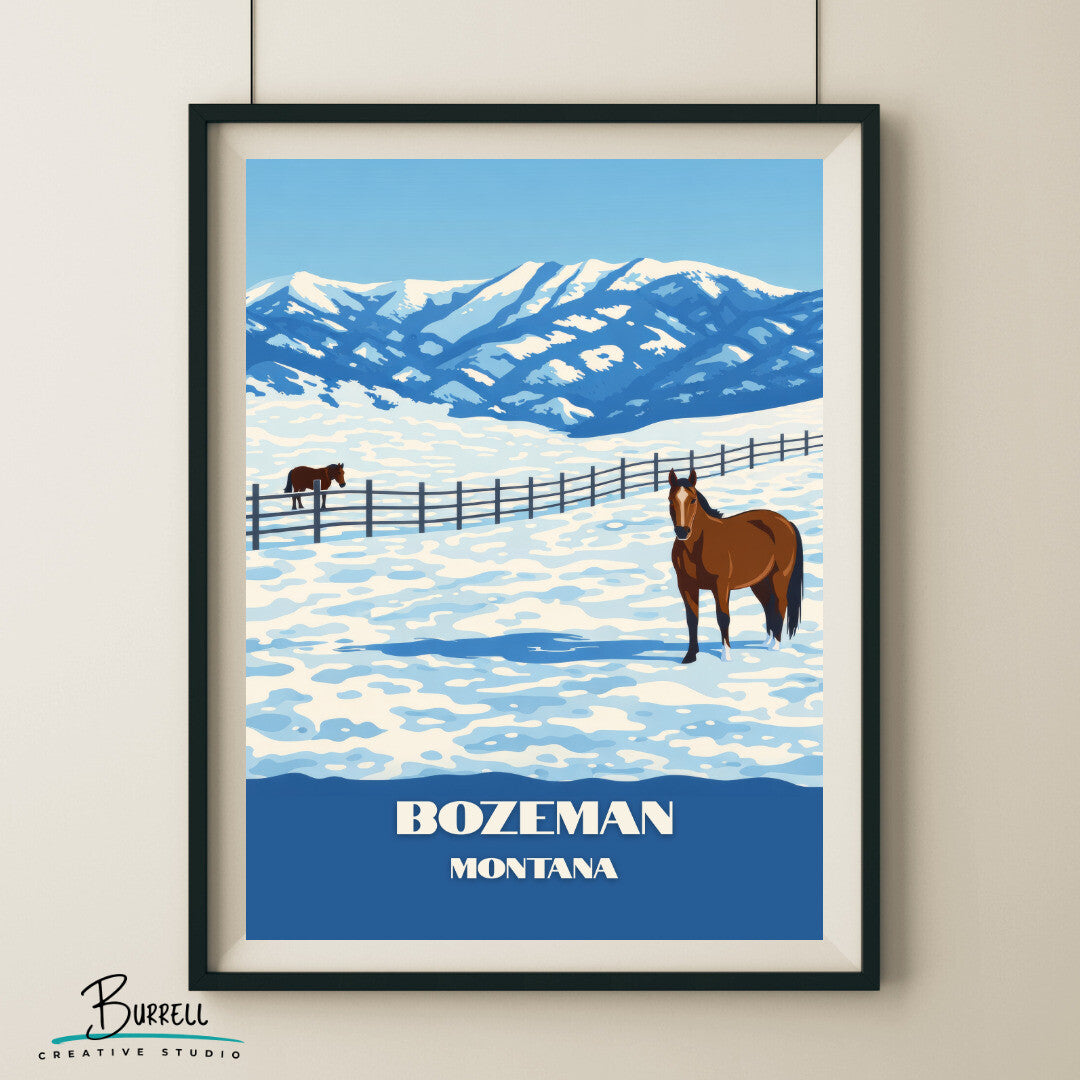 Bozeman Montana Winter Scenery Travel Posters & Wall Art Poster Print