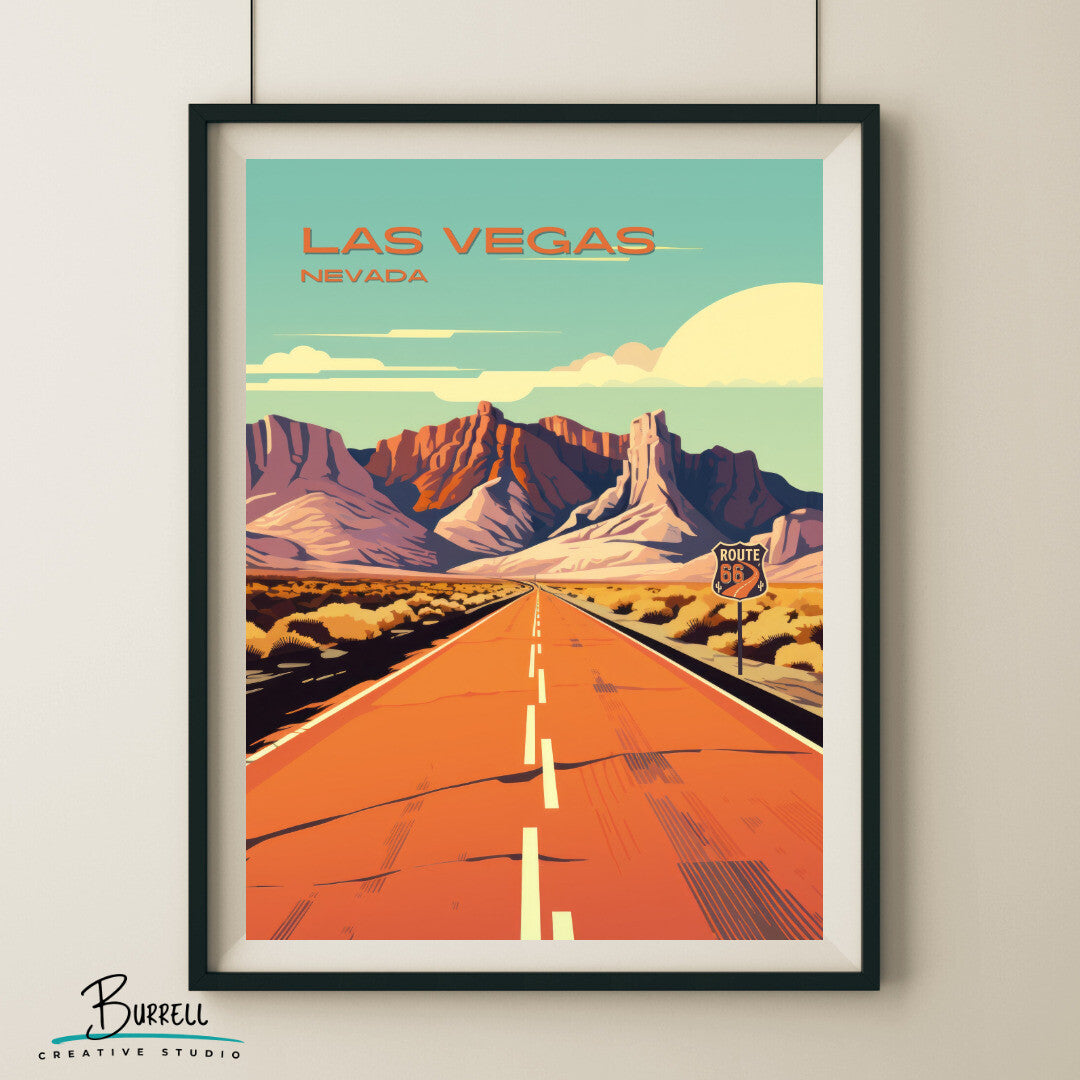 Las Vegas Nevada Route 66 Travel Poster & Wall Art Poster Print