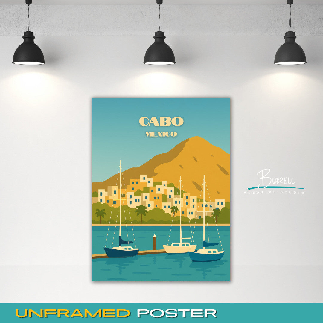Cabo Mexico Marina View Travel Poster & Wall Art Poster Print