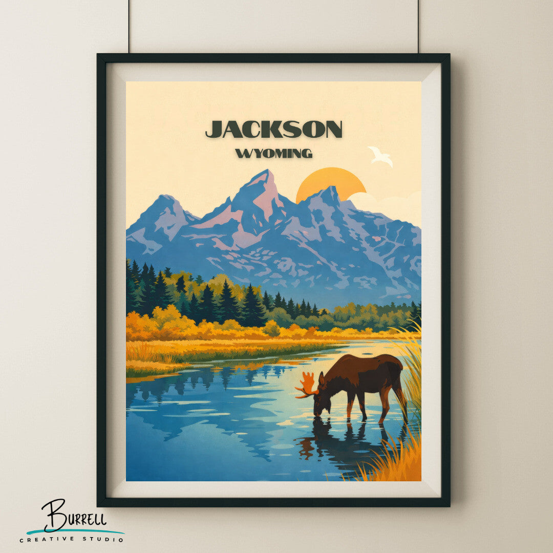 Jackson Wyoming Scenic Wildlife Travel Posters & Wall Art Poster Print