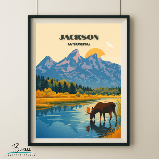 Jackson Wyoming Scenic Wildlife Travel Posters & Wall Art Poster Print