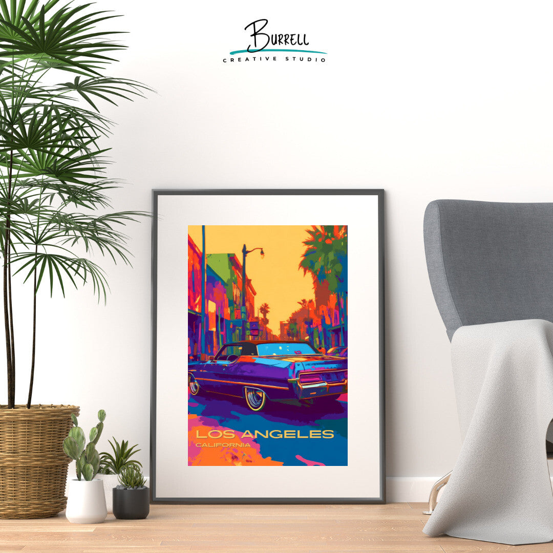 Los Angeles California Car Culture Travel Poster & Wall Art Poster Print