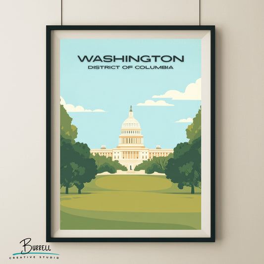 Washington District Of Columbia Capitol Building Travel Poster & Wall Art Poster Print