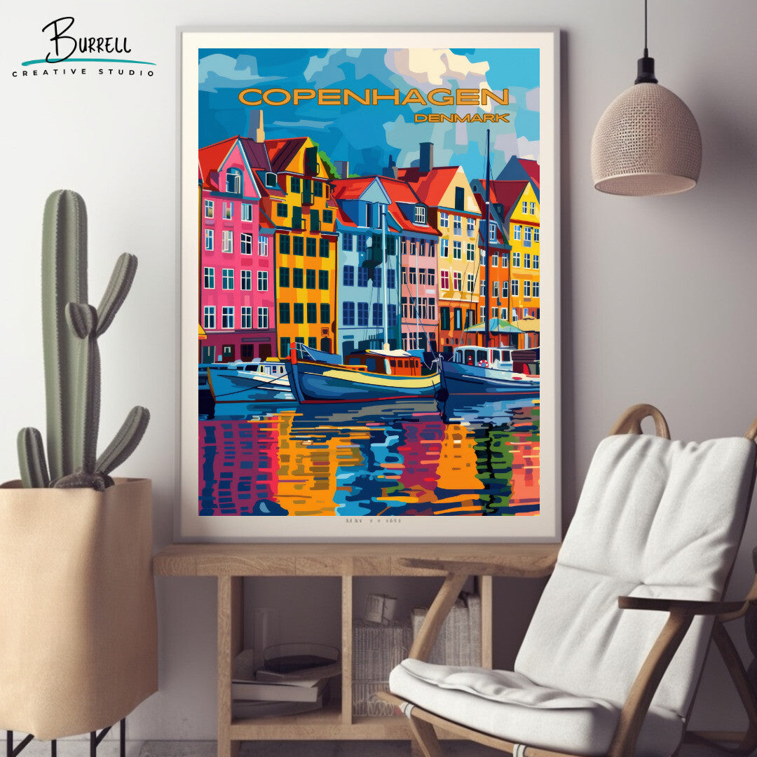 Copenhagen Denmark Nyhavn Harbor Travel Poster & Wall Art Poster Print