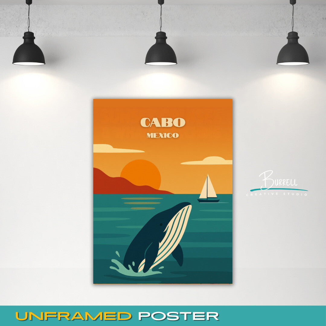 Cabo Mexico Whale Watching Travel Poster & Wall Art Poster Print