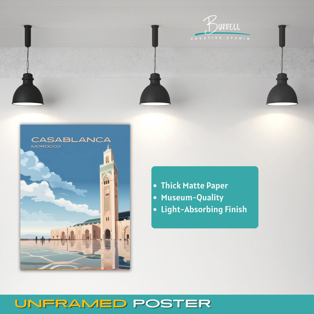 Casablanca Morocco Hassan II Mosque Travel Poster & Wall Art Poster Print