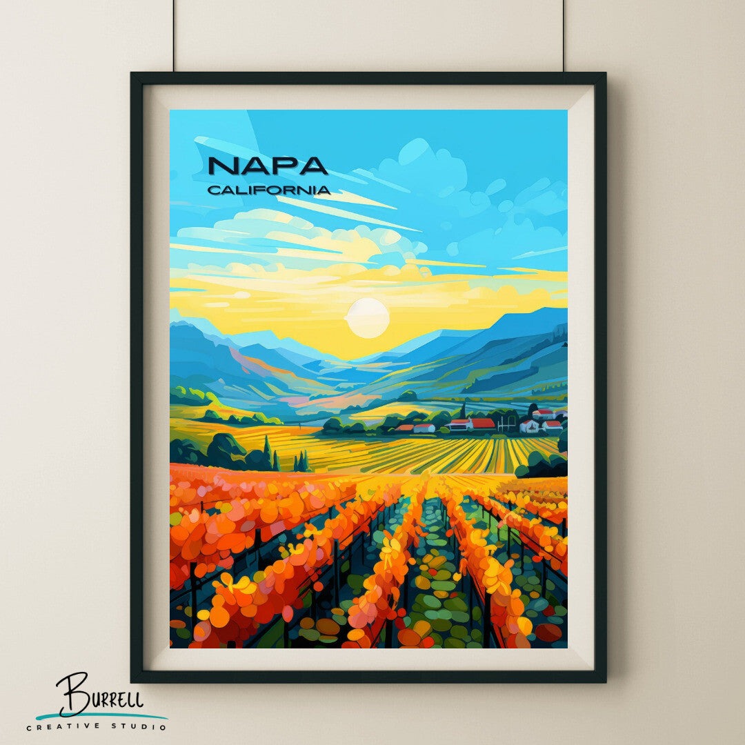 Napa California Valley Landscape Travel Poster & Wall Art Poster Print