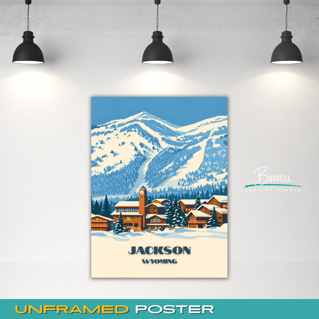 Jackson Wyoming Teton Village Mountain Ski Resort Travel Posters & Wall Art Poster Print