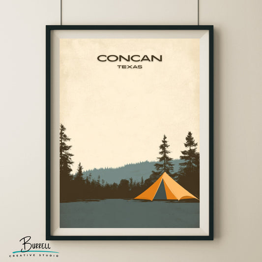 Concan Texas Camping Travel Poster & Wall Art Poster Print
