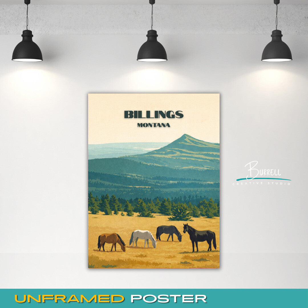 Billings Montana Wild Horses Travel Posters & Wall Art Poster Print
