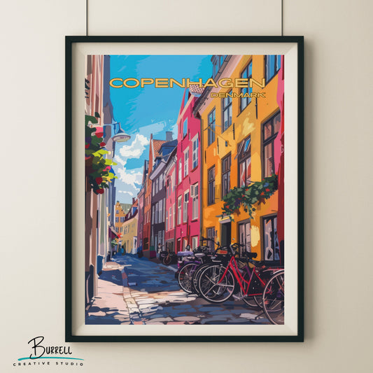 Copenhagen Denmark Bike Culture Travel Poster & Wall Art Poster Print