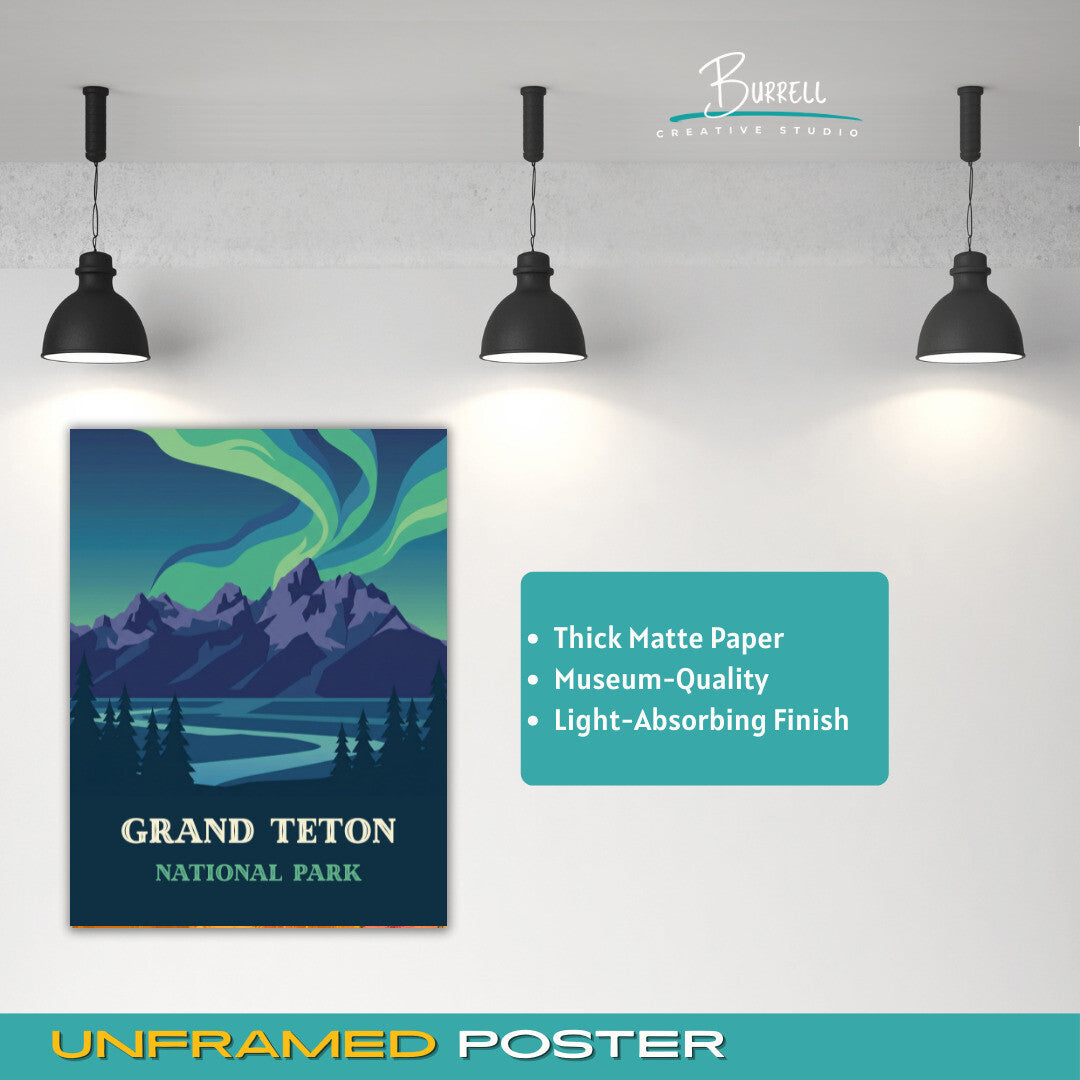 Grand Teton National Park Wyoming Northern Lights Travel Posters & Wall Art Poster Print