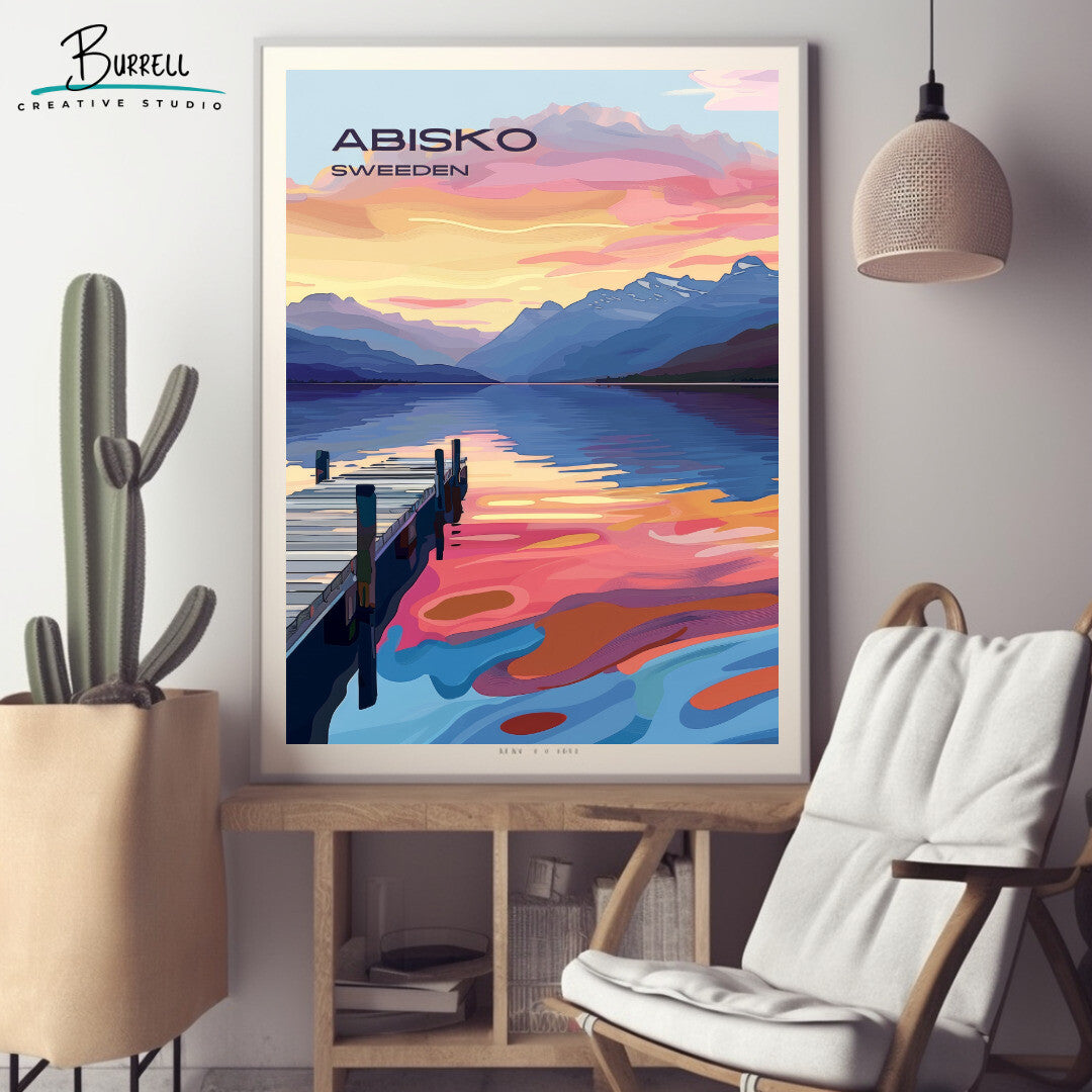 Abisko Sweden Lake Tornetrask Travel Poster & Wall Art Poster Print