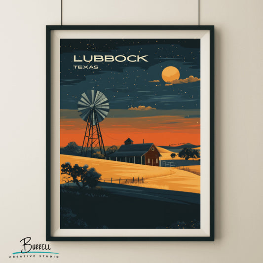 Lubbock Texas Scenic Night Sky Travel Poster & Wall Art Poster Print