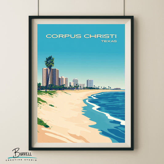 Corpus Cristi Texas Coastal View Travel Poster & Wall Art Poster Print