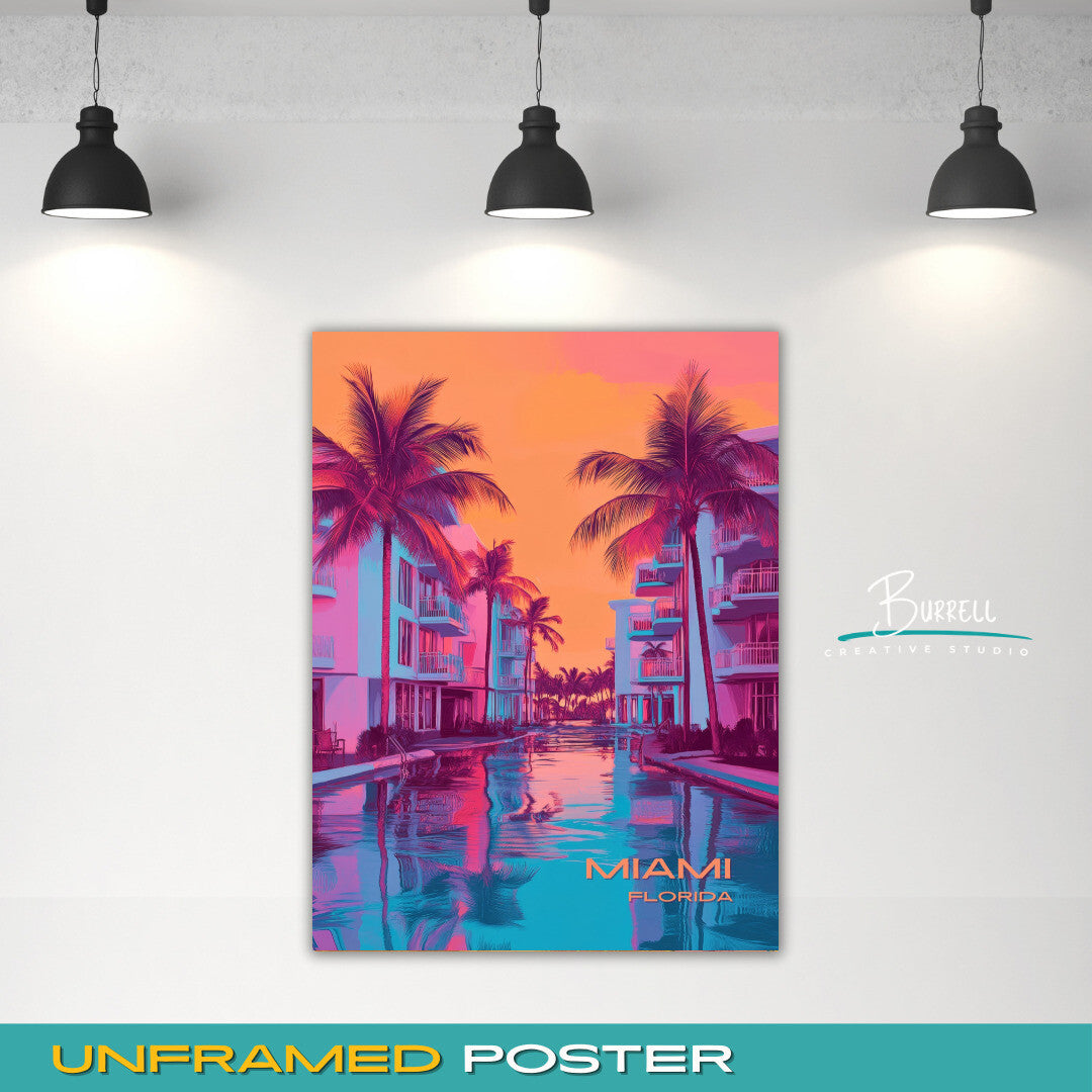 Miami Florida Beach Life Travel Poster & Wall Art Poster Print