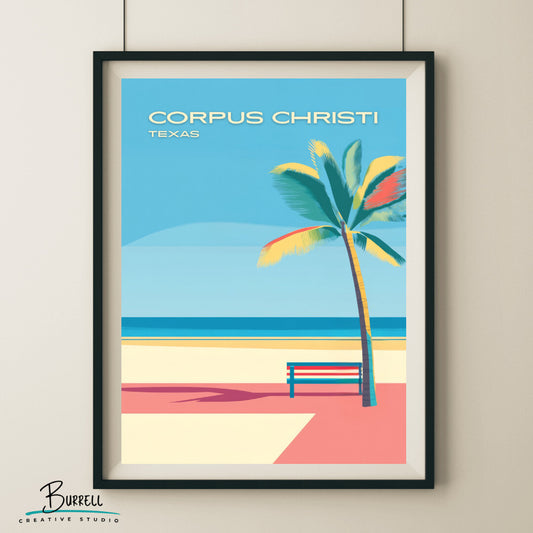 Corpus Cristi Texas Beach Vibes Travel Poster & Wall Art Poster Print