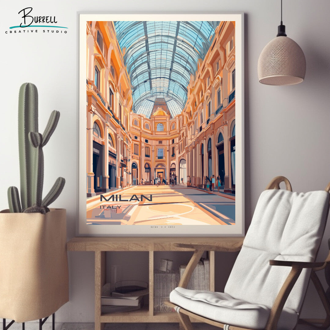 Milan Italy Galleria Vittorio Emanuele II Travel Poster & Wall Art Poster Print