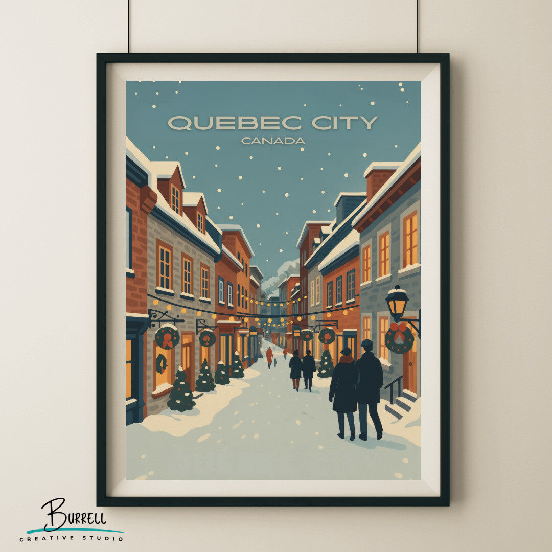 Quebec City Canada Wintery Quartier Cetit Champlain Travel Poster & Wall Art Poster Print