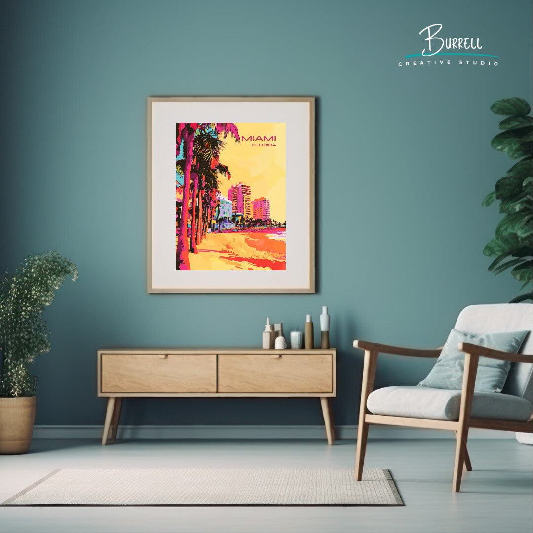 Miami Florida Beach Travel Poster & Wall Art Poster Print