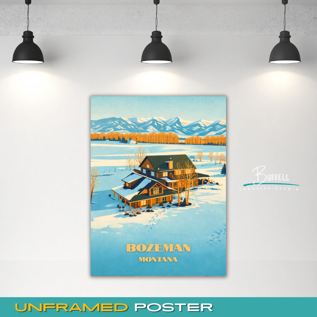 Bozeman Montana Ranch In Winter Travel Posters & Wall Art Poster Print