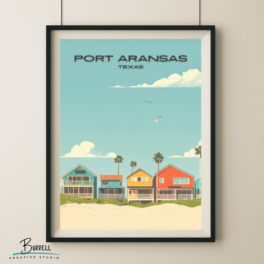 Port Aransas Texas Coastal Homes Travel Poster & Wall Art Poster Print