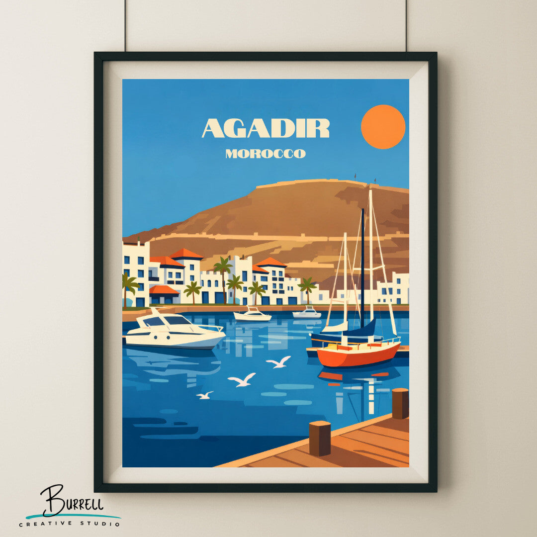 Agadir Morocco Marina Travel Poster & Wall Art Poster Print