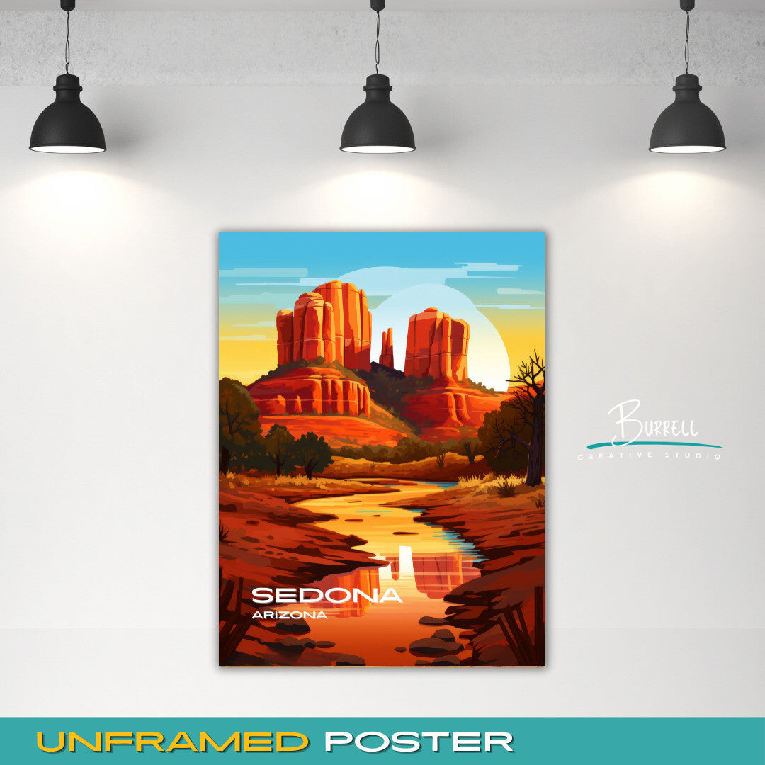 Sedona Arizona Cathedral Rock Travel Poster & Wall Art Poster Print