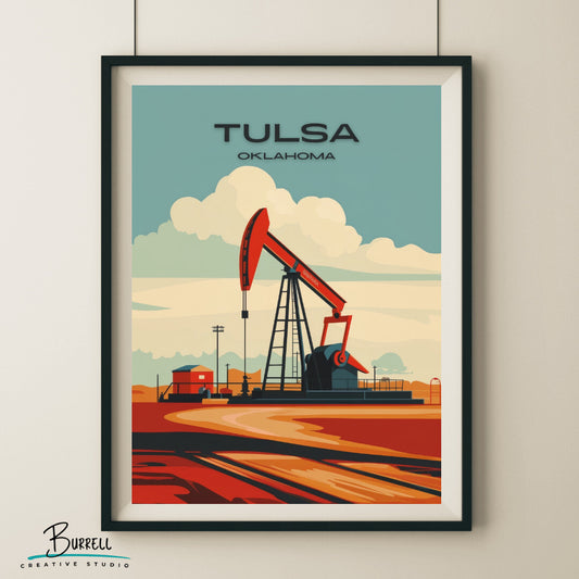 Tulsa Oklahoma Oil Drilling Travel Poster & Wall Art Poster Print