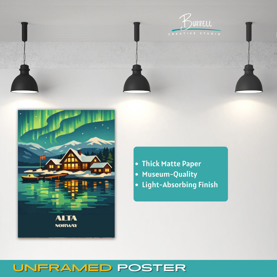 Alta Norway Coastal View Travel Poster & Wall Art Poster Print
