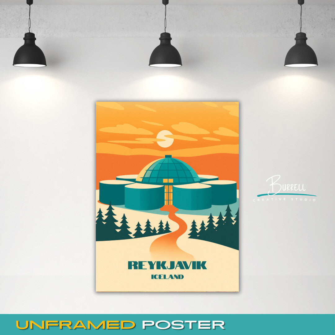 Reykjavik Iceland Perlan Museum Travel Poster & Wall Art Poster Print