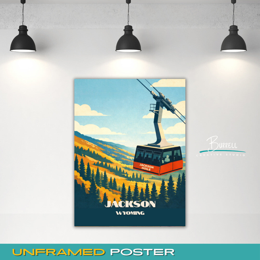Jackson Wyoming Ski Aerial Tram Travel Posters & Wall Art Poster Print