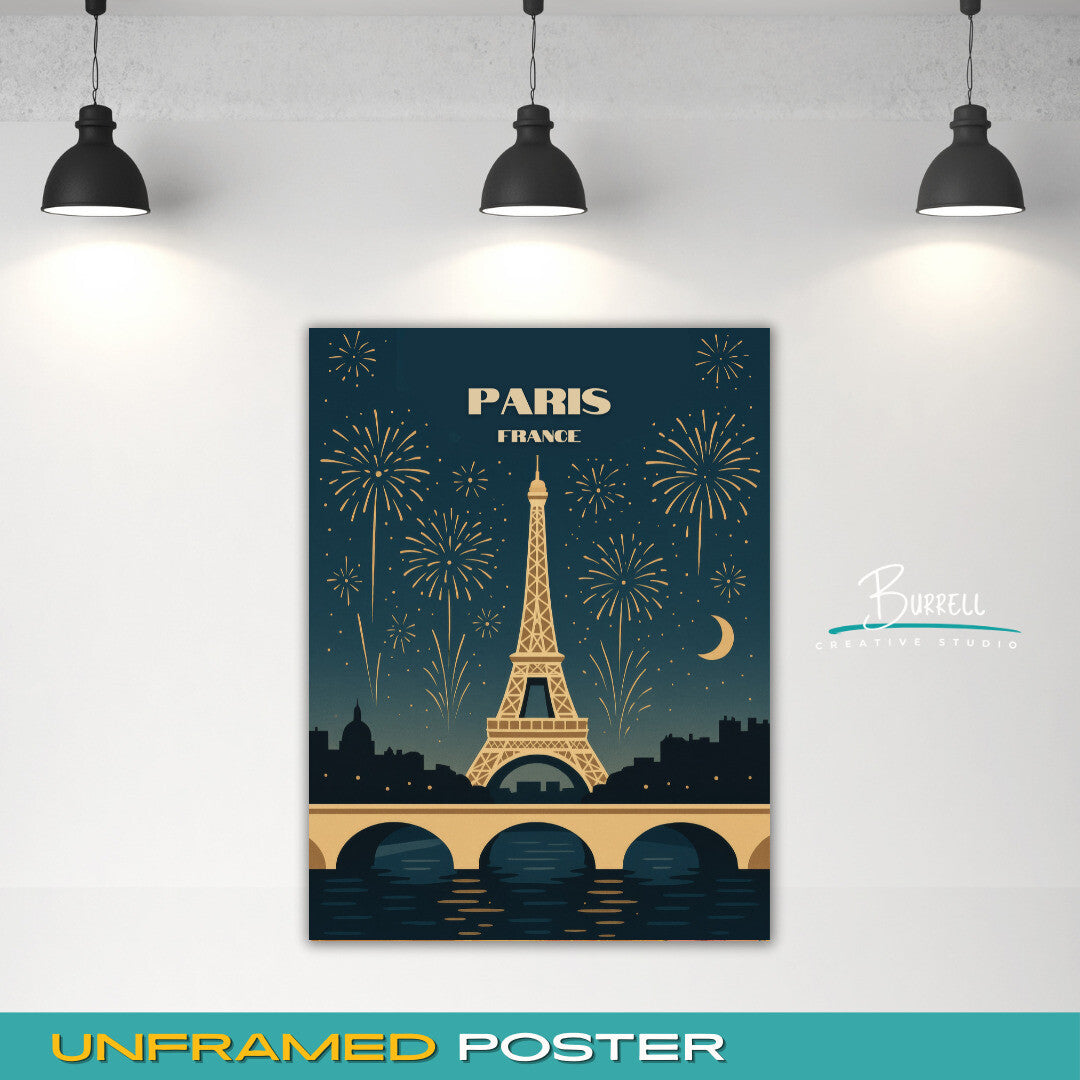 Paris France New Years Celebration Travel Poster &