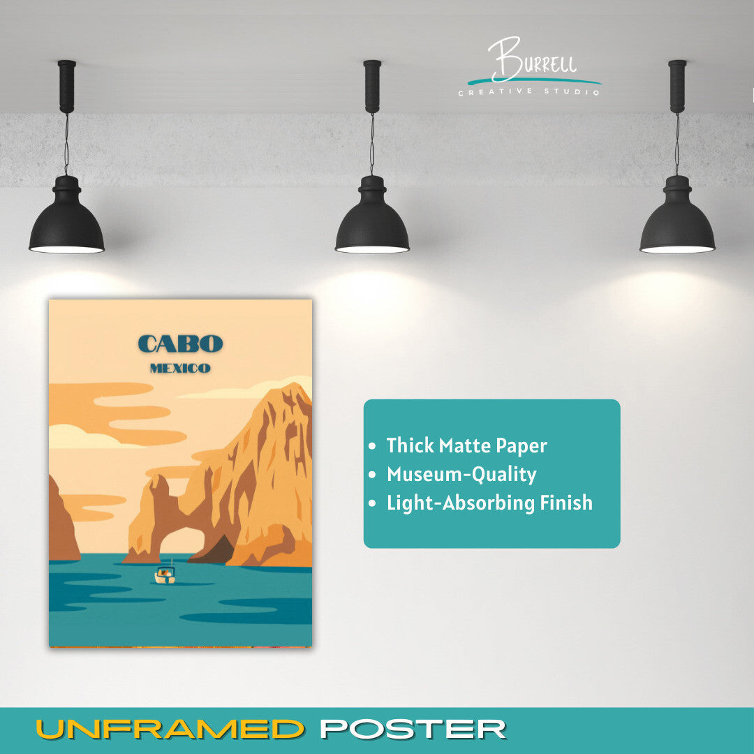 Cabo Mexico Arch Coastal View Travel Poster & Wall Art Poster Print