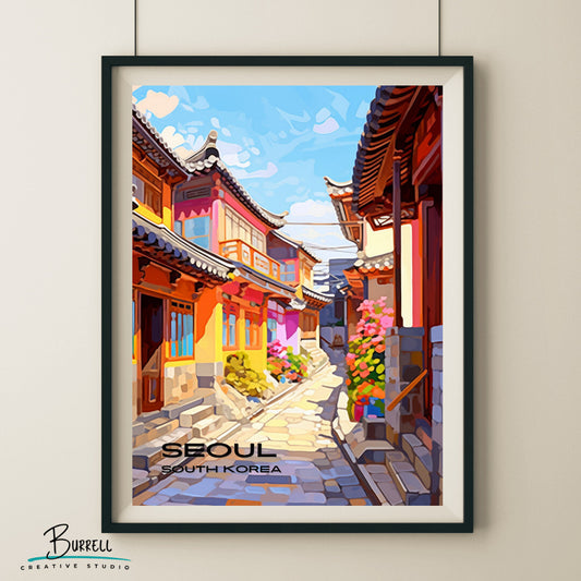 Seoul South Korea Bukchon Hanok Village Travel Poster & Wall Art Poster Print