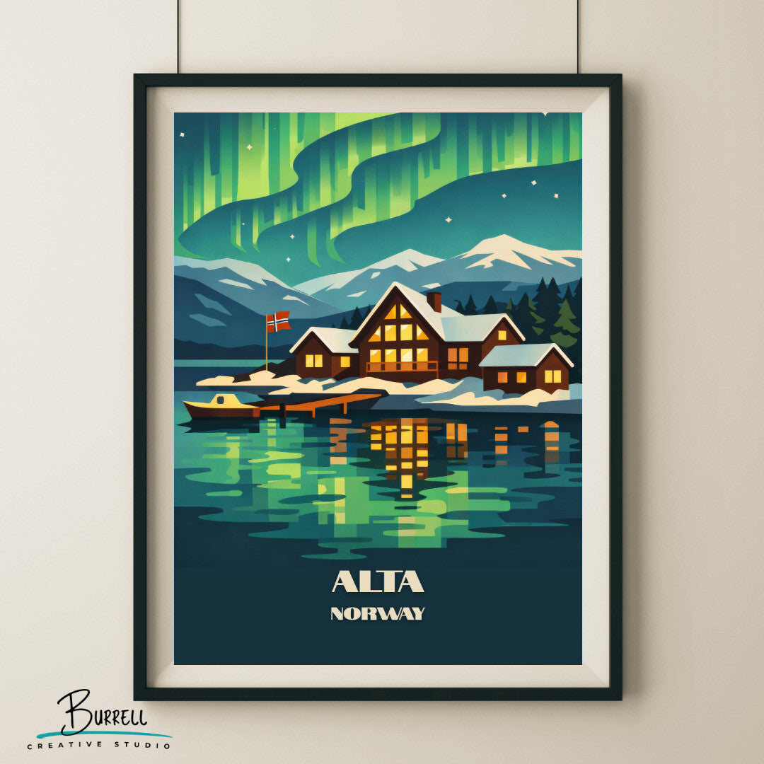 Alta Norway Coastal View Travel Poster & Wall Art Poster Print