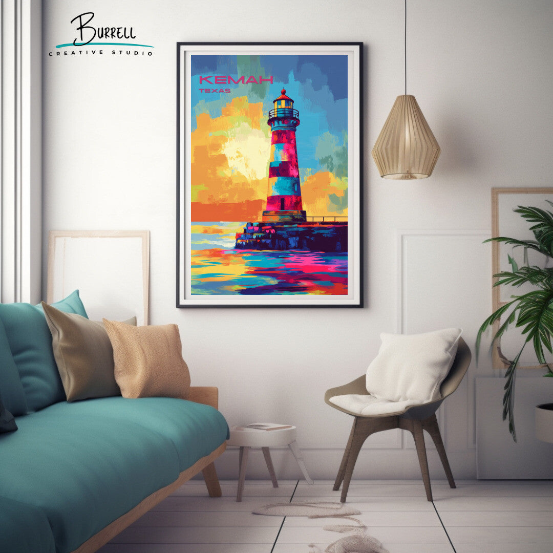 Kemah Texas Lighthouse Travel Poster & Wall Art Poster Print