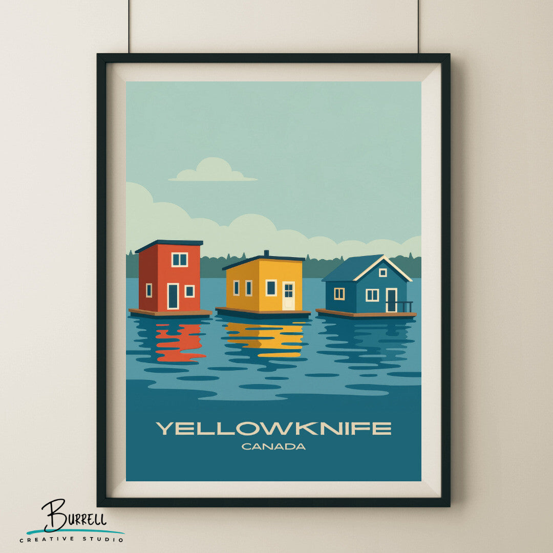 Yellowknife Canada Floating Homes Travel Poster & Wall Art Poster Print