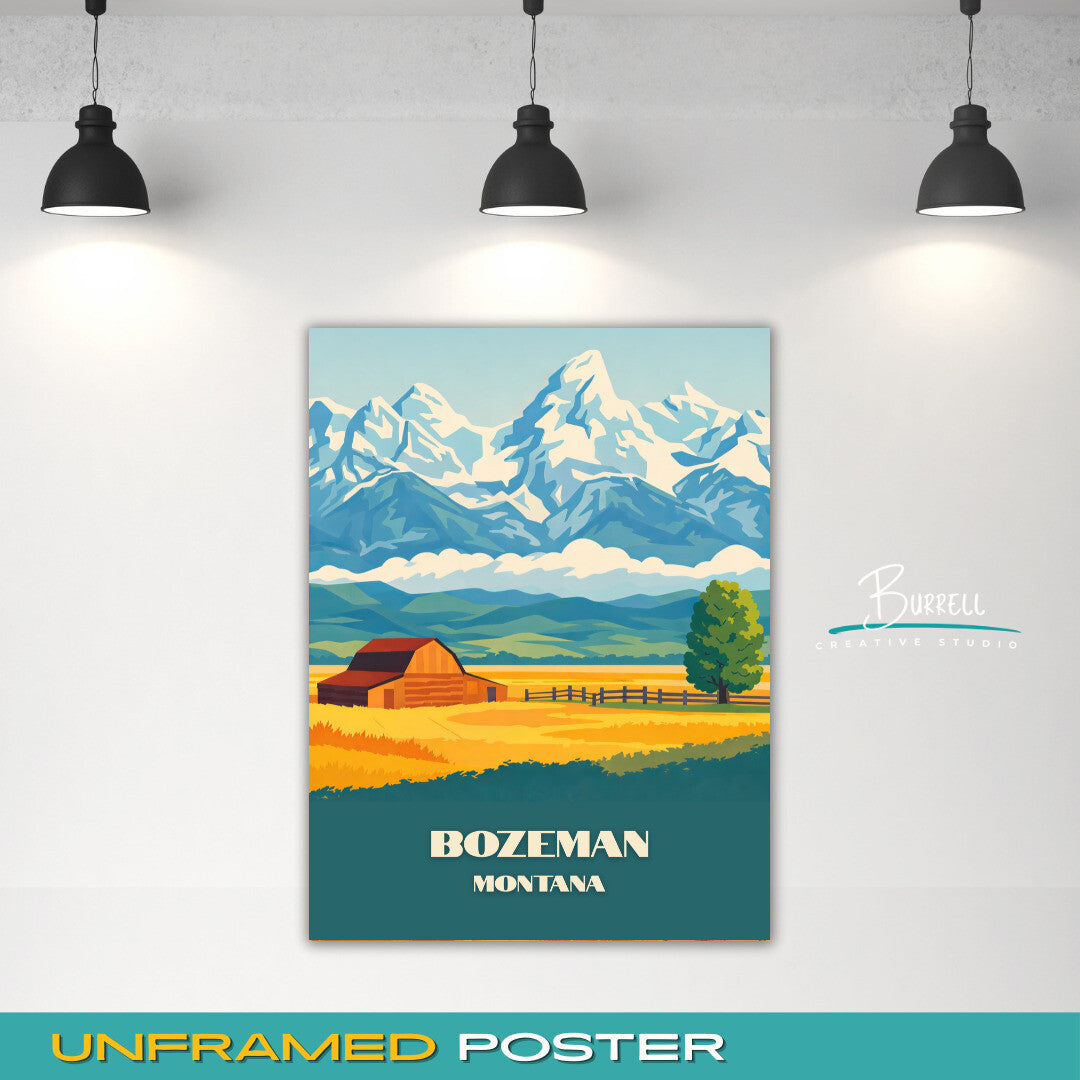 Bozeman Montana Scenic View Travel Posters & Wall Art Poster Print