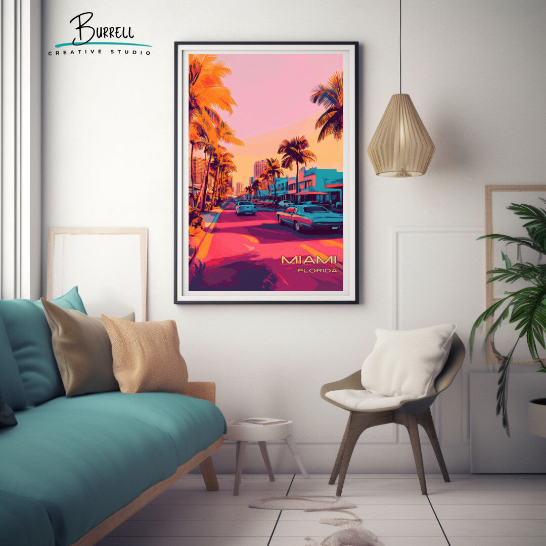 Miami Florida Scenery Travel Poster & Wall Art Poster Print